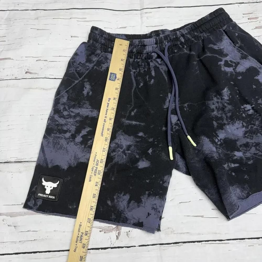 Under Armour Project Rock Fleece Shorts Marble Wash Black L Gym Streetwear - Picture 8 of 11
